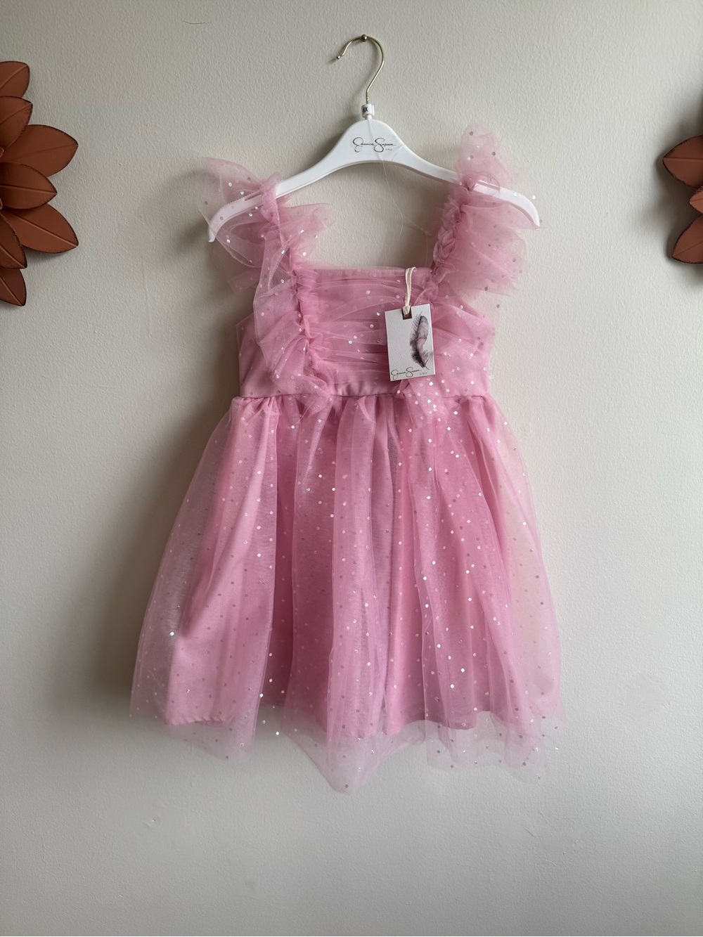 Jessica Simpson Girls Pink Tulle Dress with Sparkle Dots